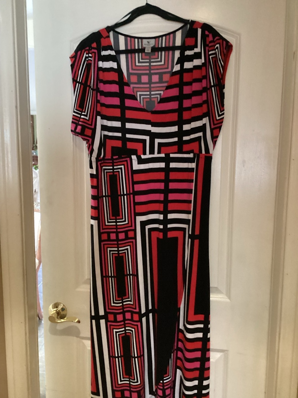 Worthington Geometric V-Neck High-Low Faux Wrap Maxi Dress Size Large